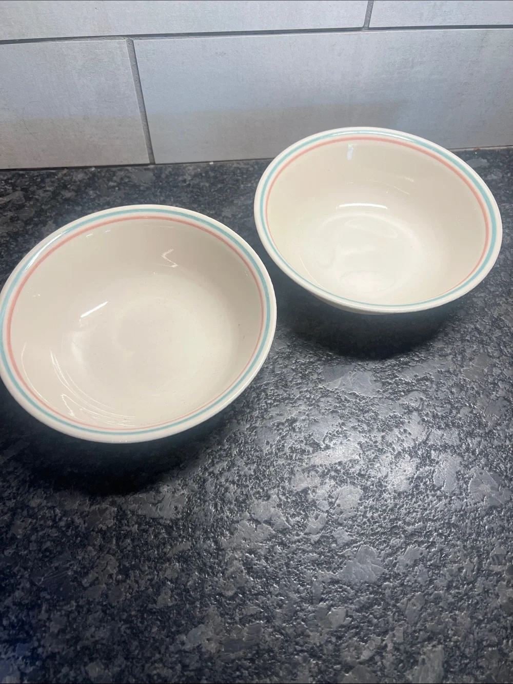 Corelle Forever Yours cereal/salad bowls  Pink and Blue Rim - Set of 2
